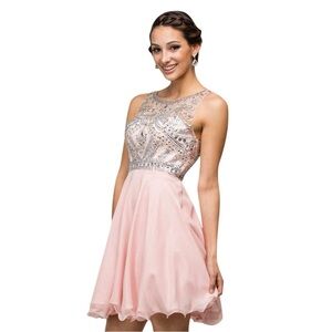 Powder Pink Sleeveless Jewelled Bodice Formal Dress